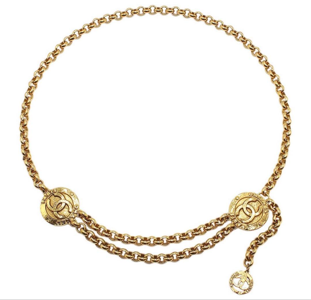 R2756 美品 シャネル ココマーク メダルモチーフ 2連 チェーンベルト
