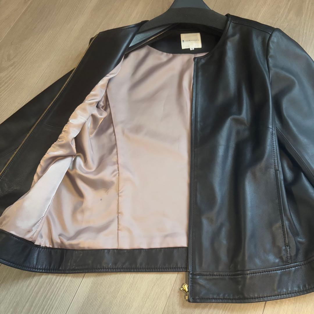 組曲 シープラムレザー ノーカラー ライダース ジャケット 大きいサイズ5 黒
