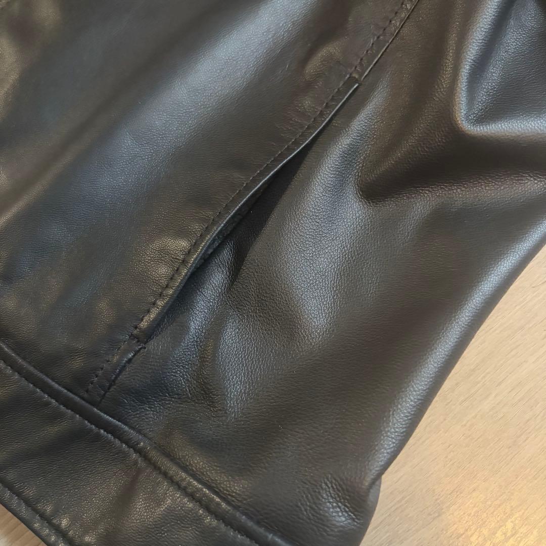 組曲 シープラムレザー ノーカラー ライダース ジャケット 大きいサイズ5 黒