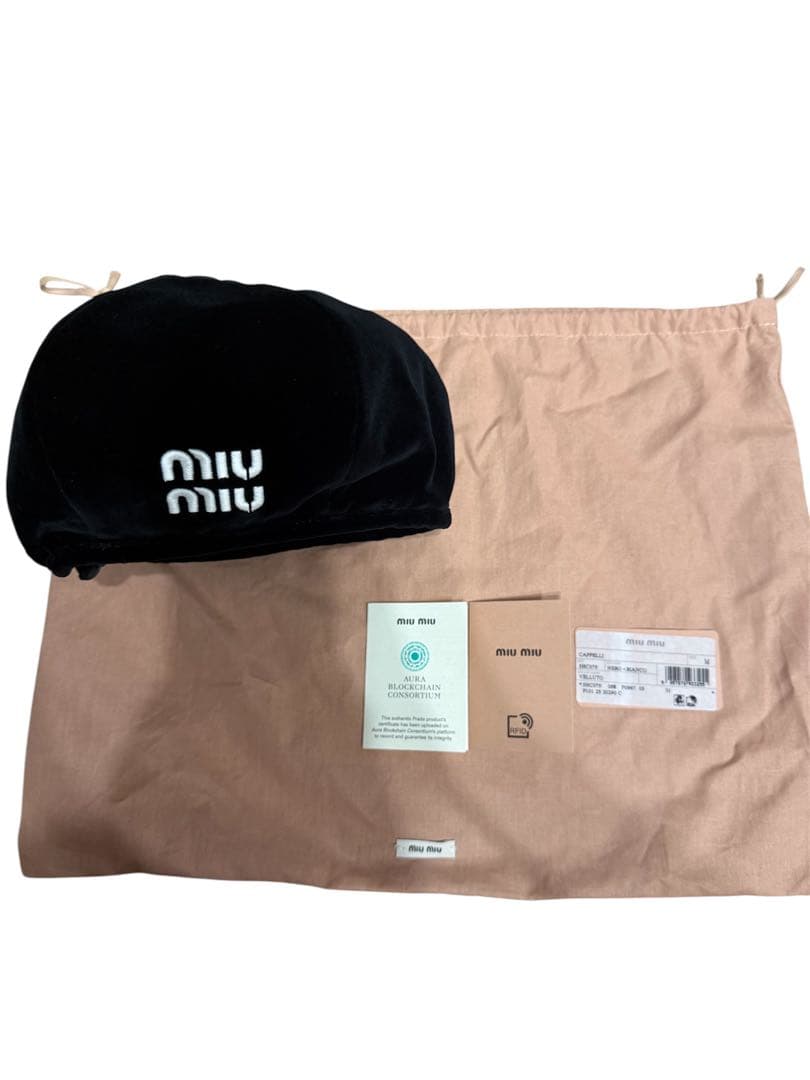 【プロフ必読】miu miu ベレー帽 黒 ベルベット　M