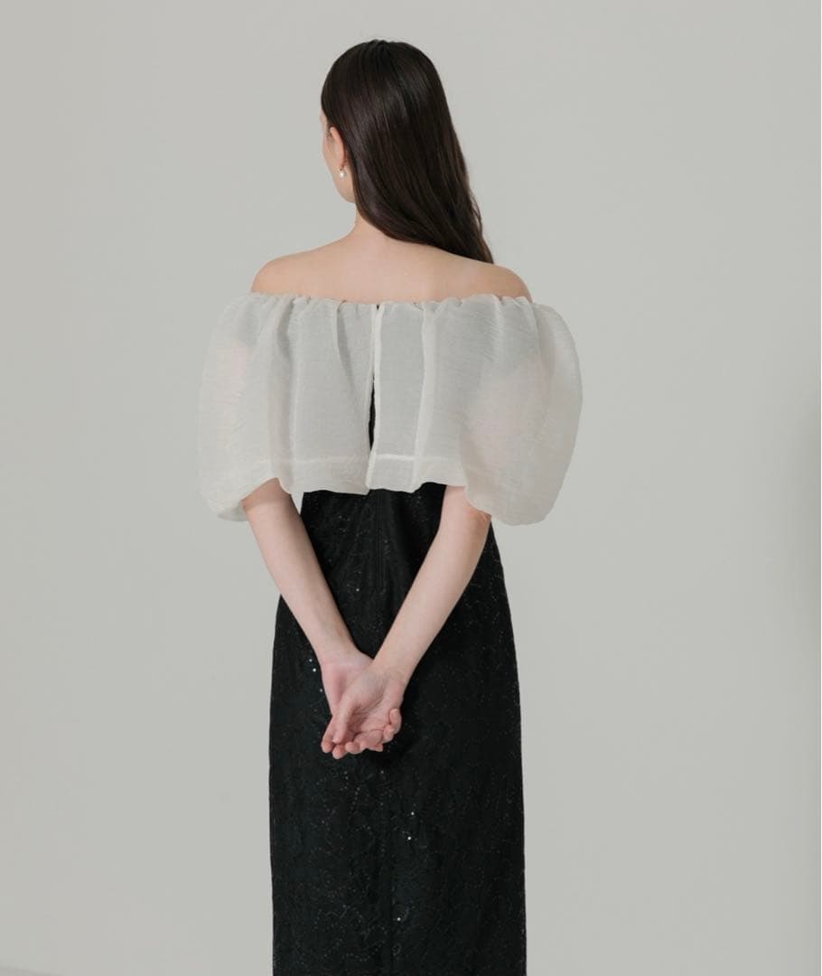 新品【LEJA】2WAYオフショルダーパフスリーブスリットIラインロングドレス