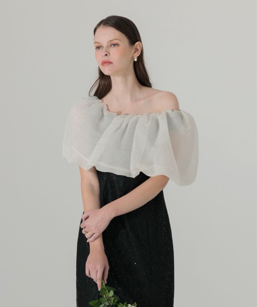 新品【LEJA】2WAYオフショルダーパフスリーブスリットIラインロングドレス