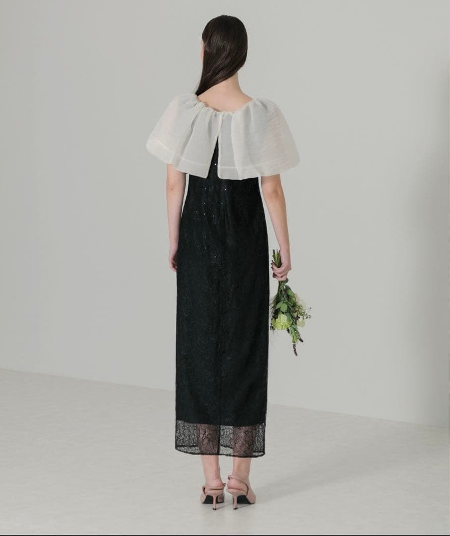 新品【LEJA】2WAYオフショルダーパフスリーブスリットIラインロングドレス