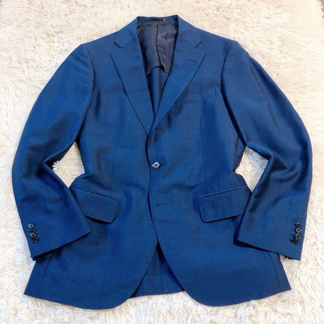 【英国製生地・美品】TOMORROWLAND　スーツ　ブルー　48　モヘヤ　春夏