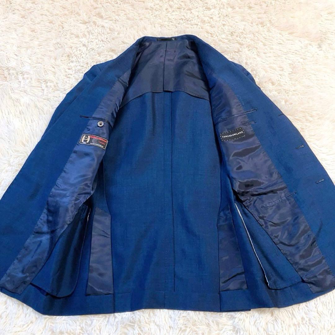 【英国製生地・美品】TOMORROWLAND　スーツ　ブルー　48　モヘヤ　春夏