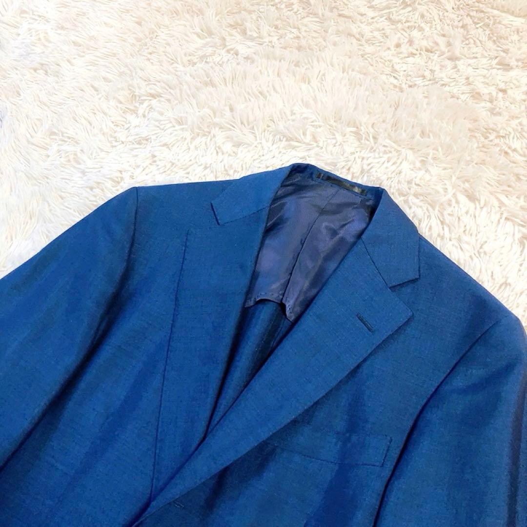 【英国製生地・美品】TOMORROWLAND　スーツ　ブルー　48　モヘヤ　春夏