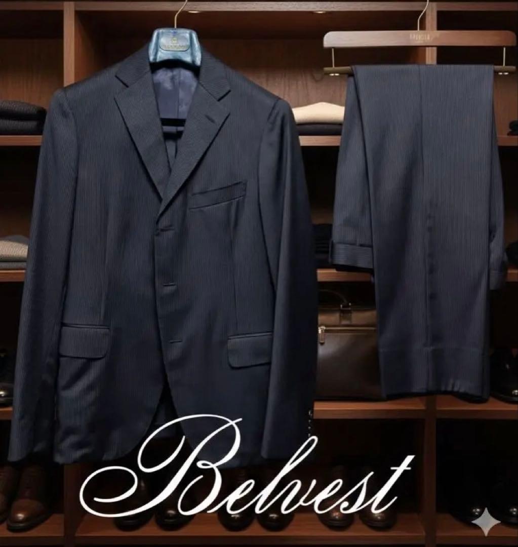 ピ*ロ様 Belvest ベルヴェスト ストライプスーツ 46 バーニーズ別注