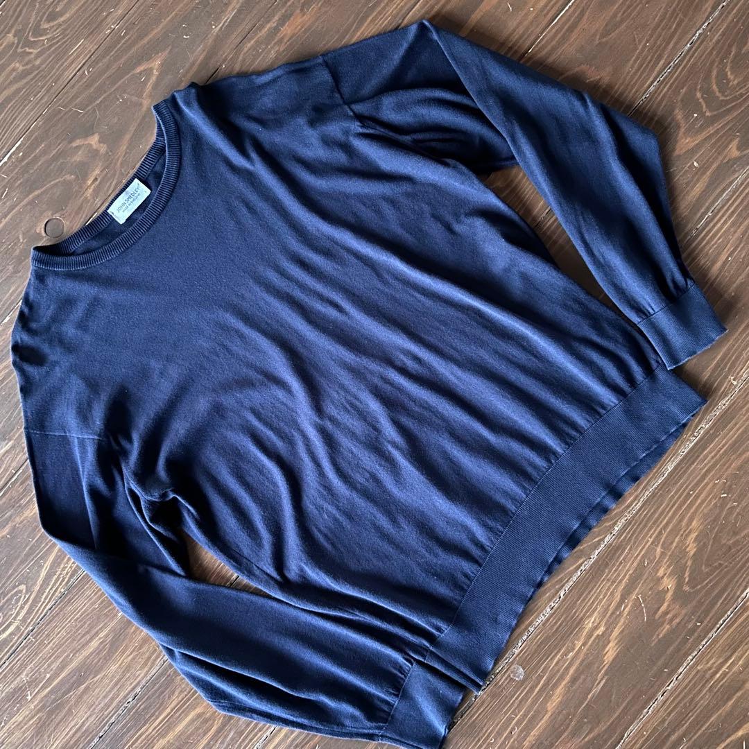 JOHN SMEDLEY ジョンスメドレー濃紺クルーネックニット 綿 L