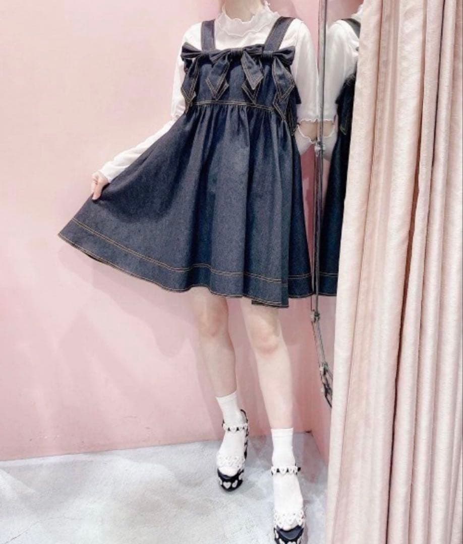 【pain lilLilly】リルリリー リボンデニムワンピース ブラック黒