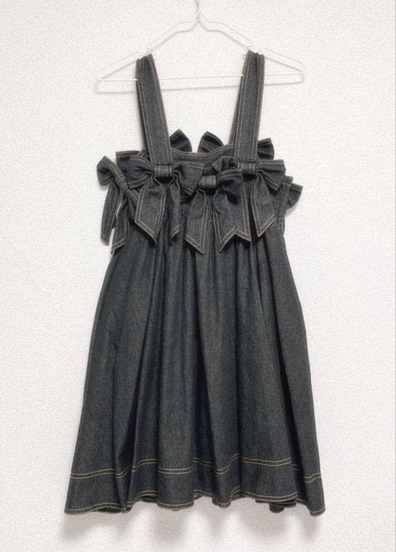 【pain lilLilly】リルリリー リボンデニムワンピース ブラック黒