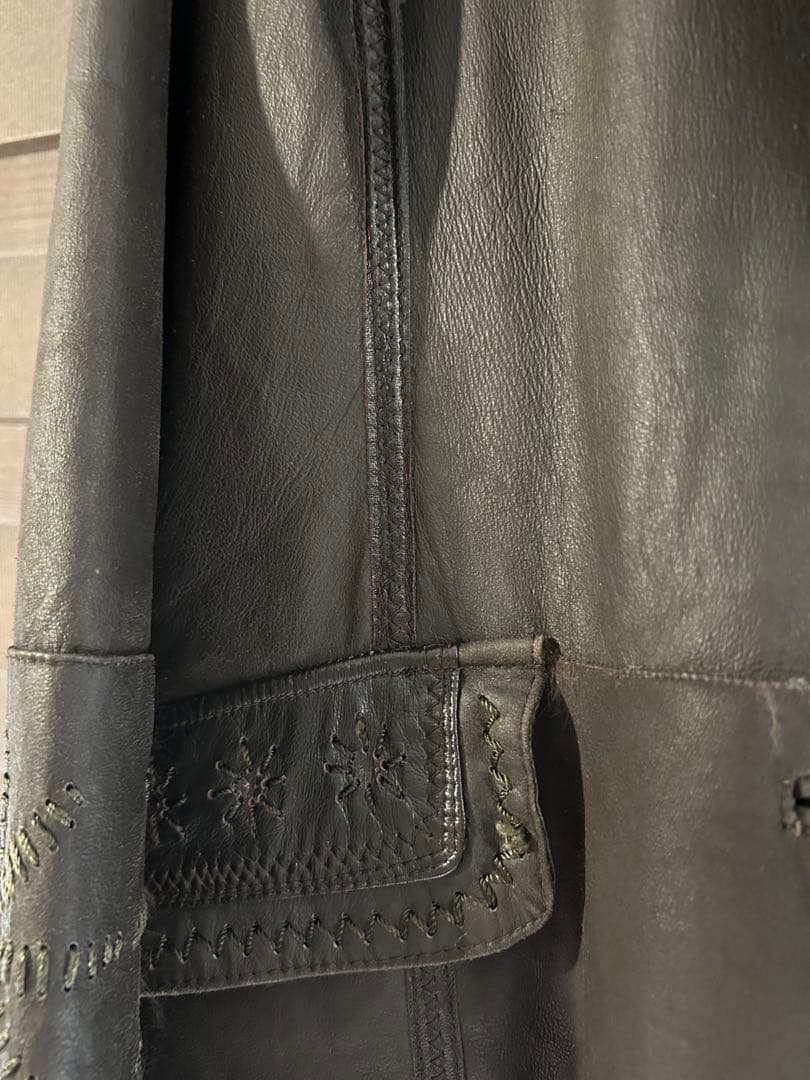 ラビット 毛皮 レザー ロングコート フォックス ファー ステッチ