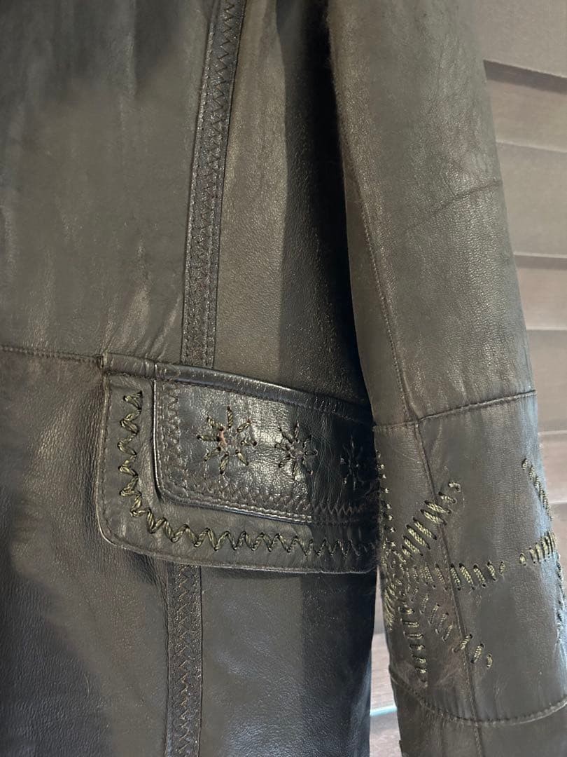 ラビット 毛皮 レザー ロングコート フォックス ファー ステッチ