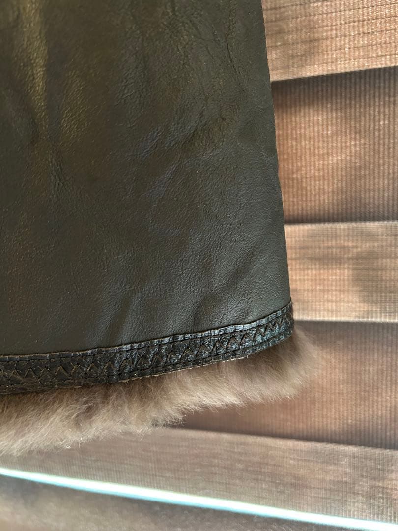 ラビット 毛皮 レザー ロングコート フォックス ファー ステッチ