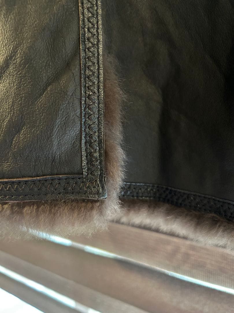 ラビット 毛皮 レザー ロングコート フォックス ファー ステッチ