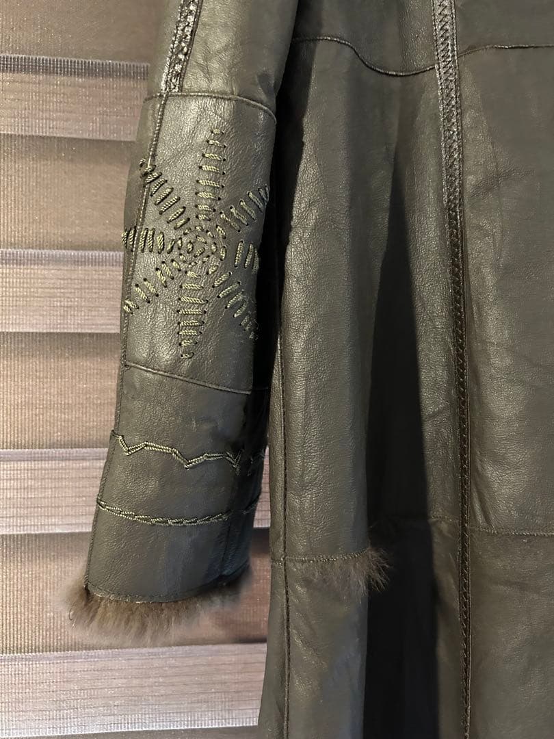 ラビット 毛皮 レザー ロングコート フォックス ファー ステッチ