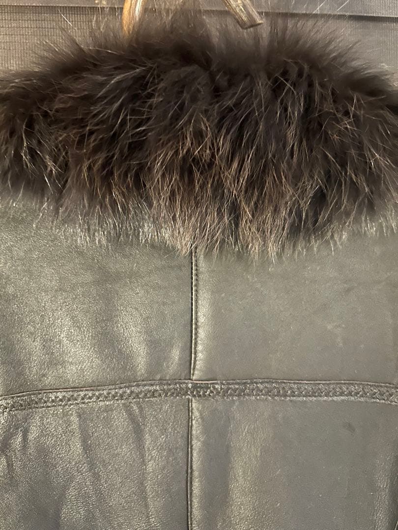 ラビット 毛皮 レザー ロングコート フォックス ファー ステッチ