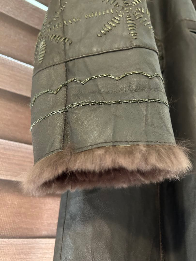 ラビット 毛皮 レザー ロングコート フォックス ファー ステッチ