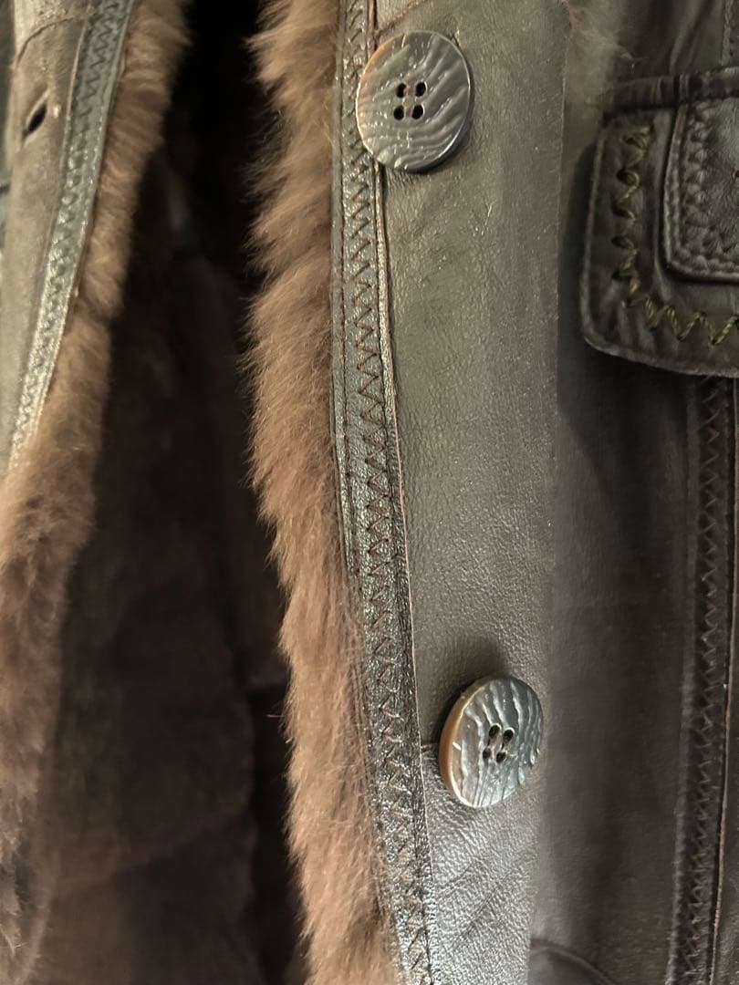 ラビット 毛皮 レザー ロングコート フォックス ファー ステッチ