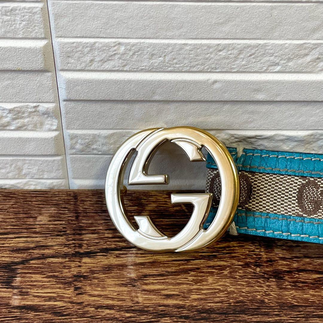 グッチ GG インターロッキング バックル キャンバス×レザー ベルト.