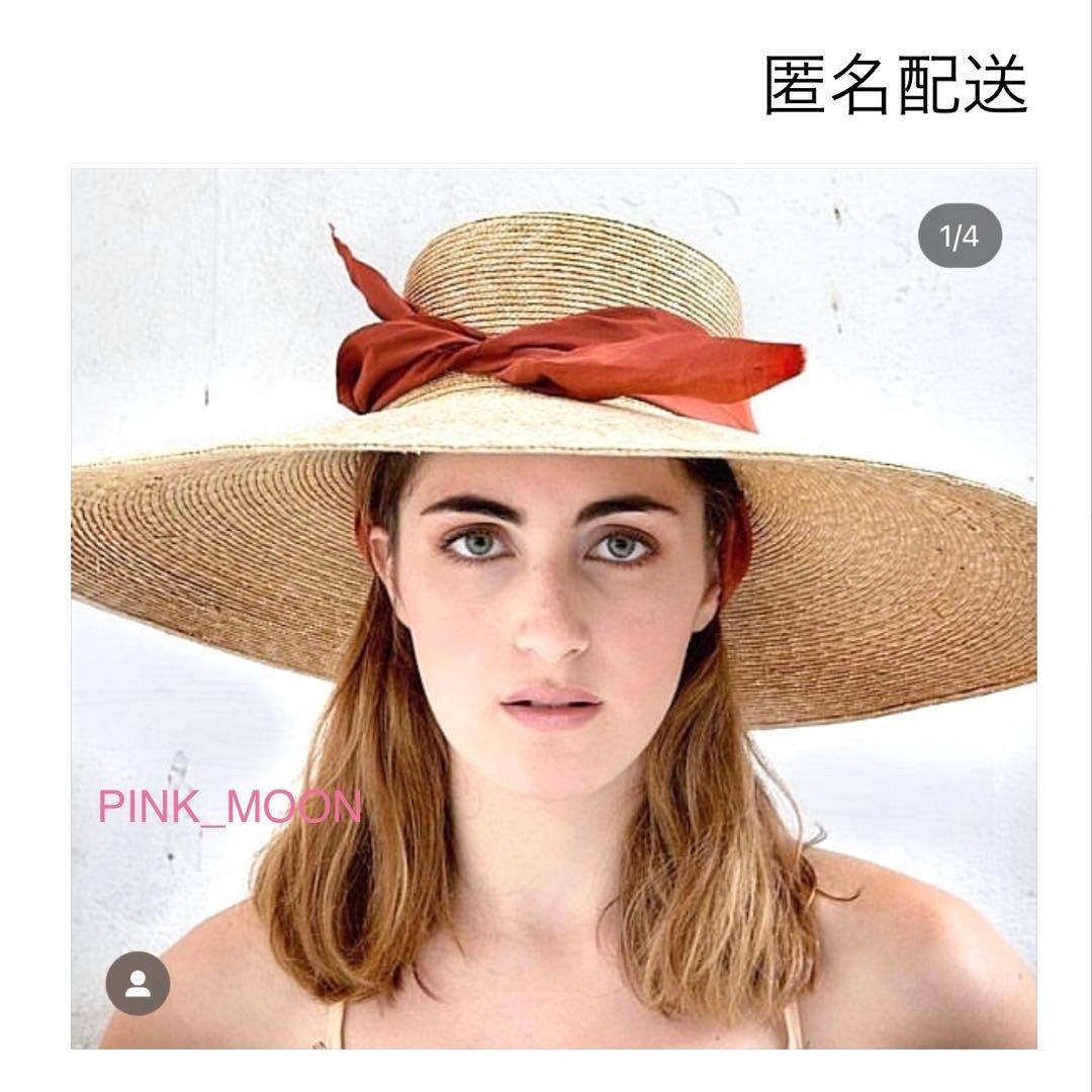 未使用　イタリア製　ストローハット　紫外線対策 スカーフリボン付　　麦わら帽子