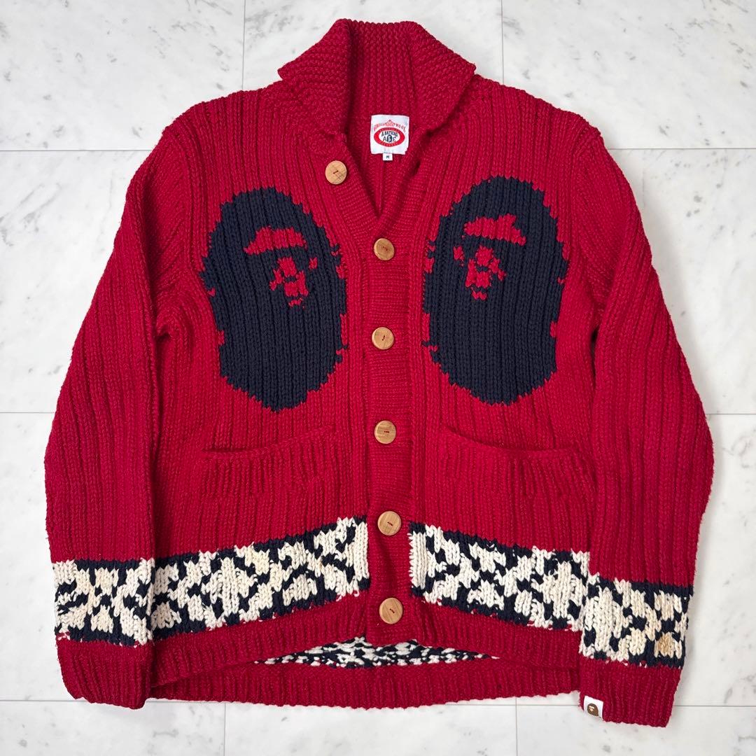 希少 アベイシングエイプ カウチンニット ゴリラウール 赤系 Mサイズ