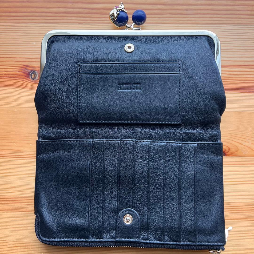 美品 ANNA SUI プレイングキャット 長財布 がま口 ブラック