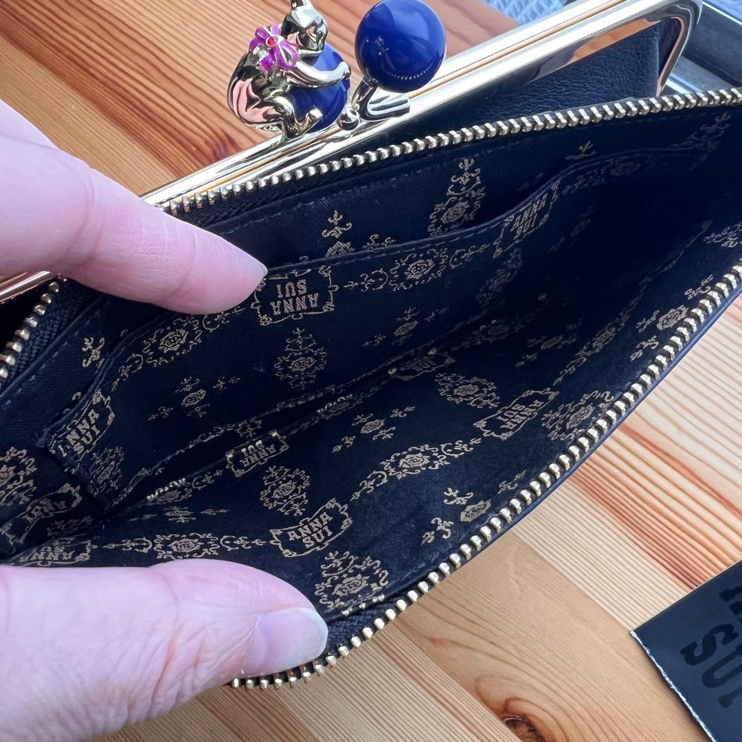 美品 ANNA SUI プレイングキャット 長財布 がま口 ブラック