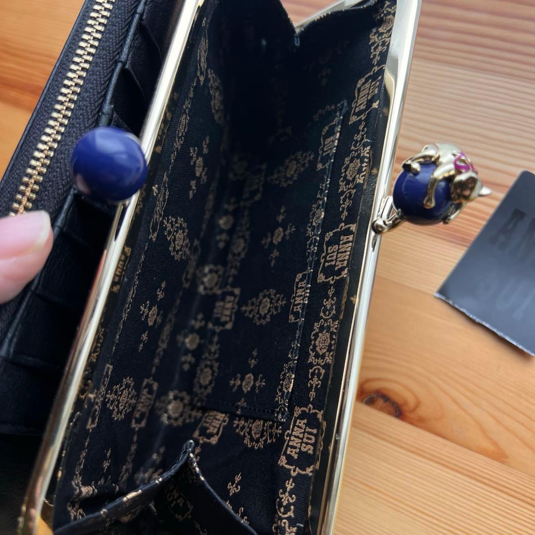 美品 ANNA SUI プレイングキャット 長財布 がま口 ブラック