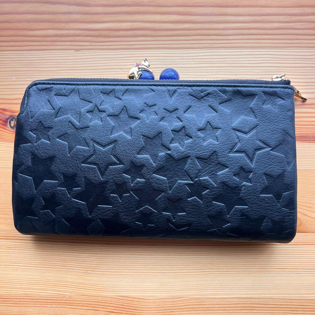 美品 ANNA SUI プレイングキャット 長財布 がま口 ブラック