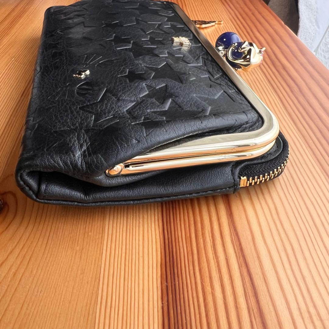 美品 ANNA SUI プレイングキャット 長財布 がま口 ブラック