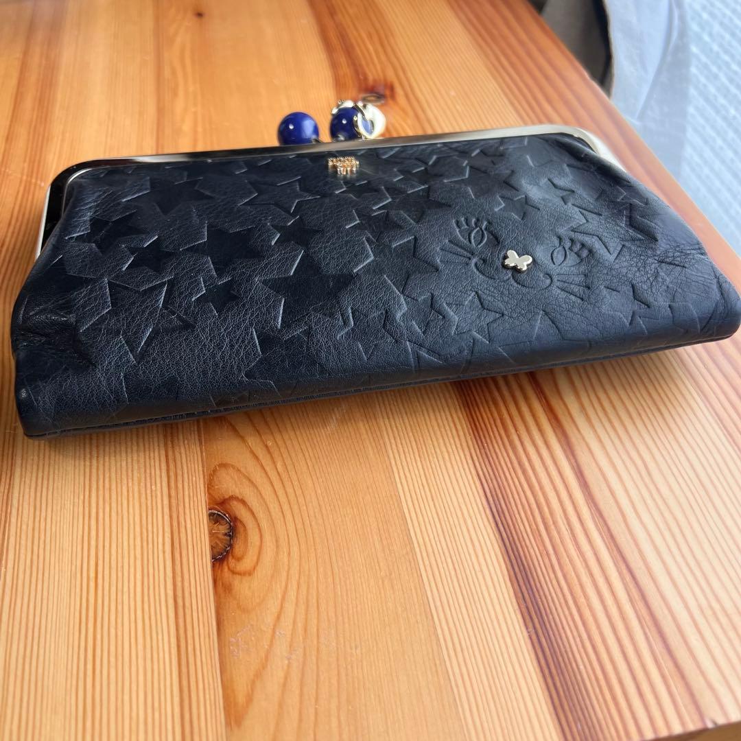 美品 ANNA SUI プレイングキャット 長財布 がま口 ブラック