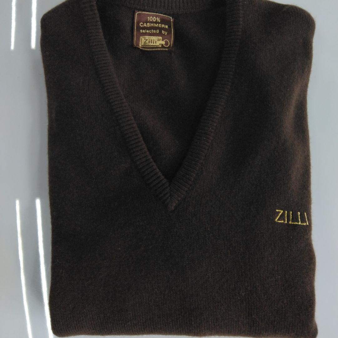 ＊ZILLI ＊本物100%カシミヤ Vネックセーター ダークブラウン