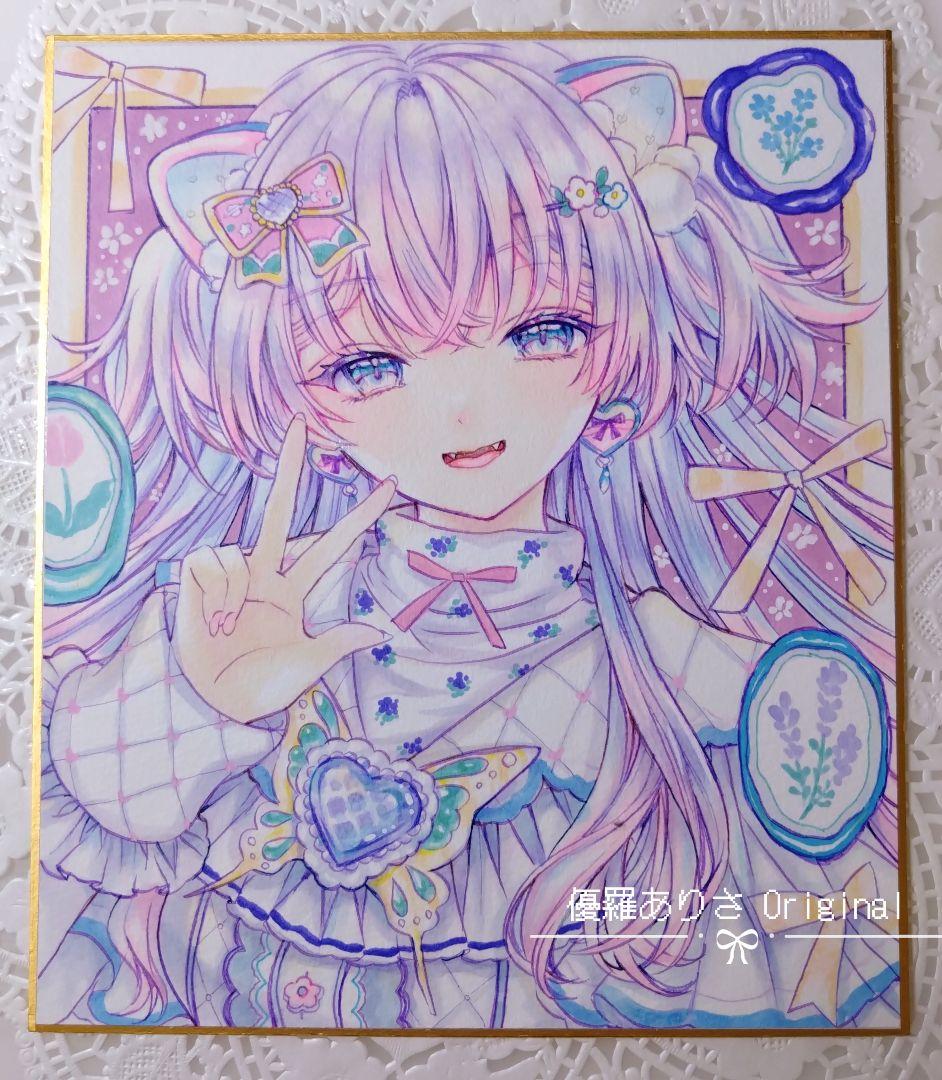 創作【Fancy☆girl 1】手描きイラスト 原画 アナログイラスト 中色紙