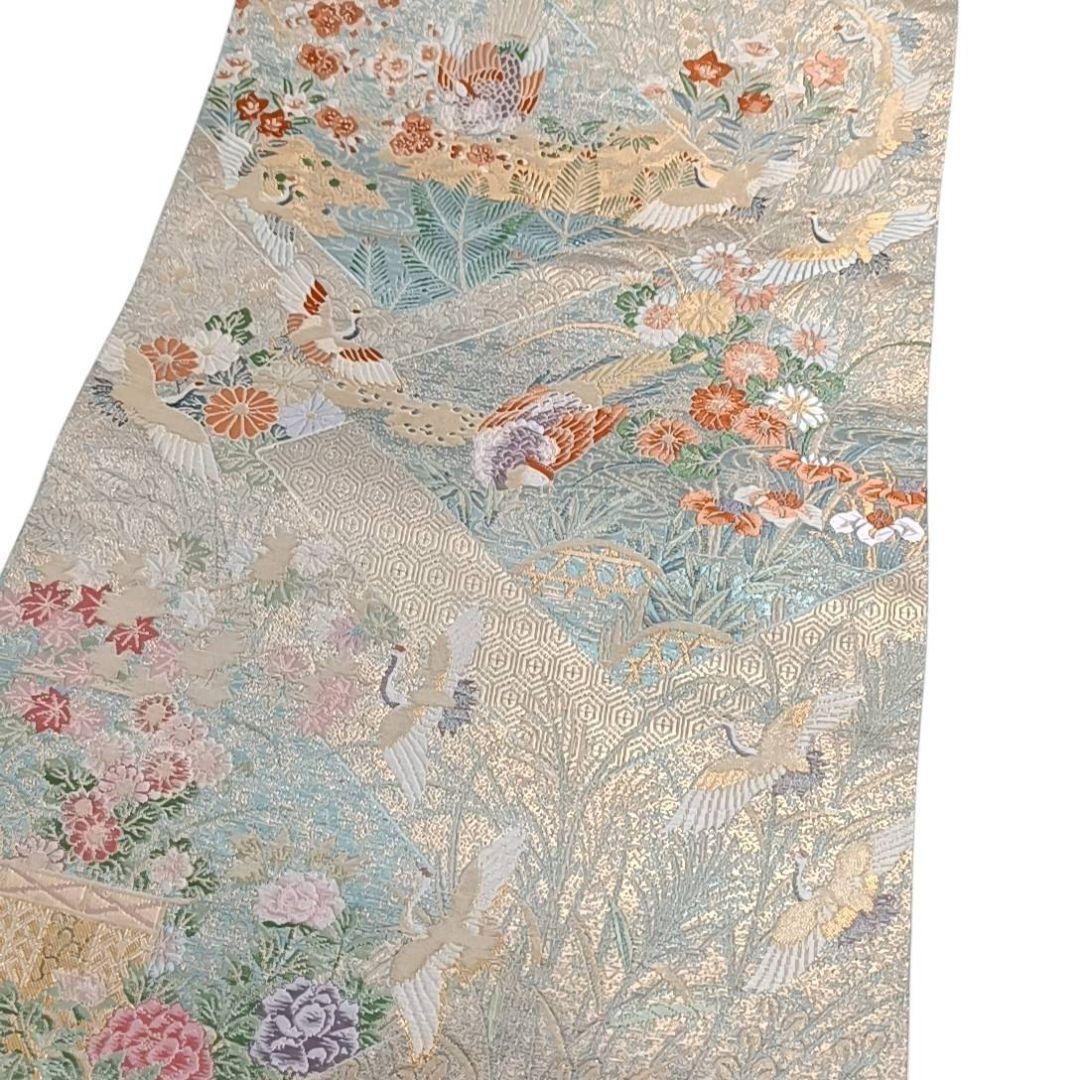 M*U様 1310 華 袋帯 鶴 吉祥 花 亀甲 お祝い 金