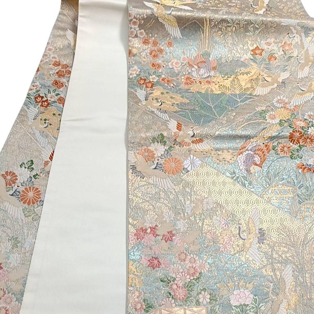 M*U様 1310 華 袋帯 鶴 吉祥 花 亀甲 お祝い 金