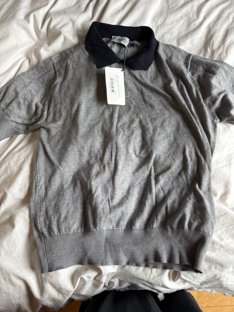 JOHN SMEDLEY グレー ネイビー ポロシャツ MED