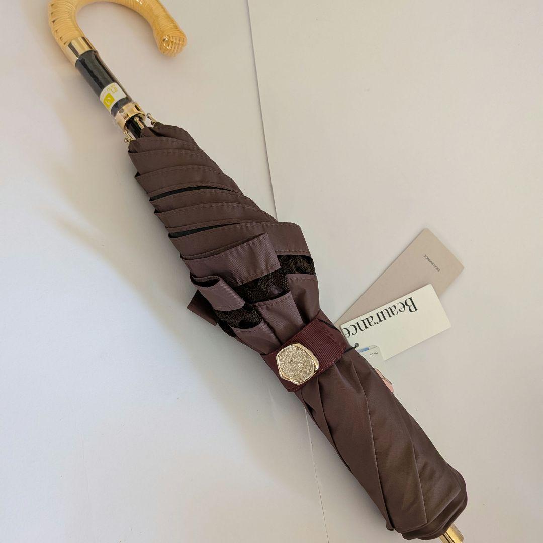 ビューランス　ブラウン×レース　折りたたみ晴雨兼用傘