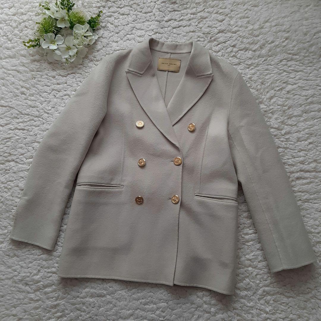 ユナイテッドアローズ ダブル ジャケット ベージュ S ウール 金ボタン 36