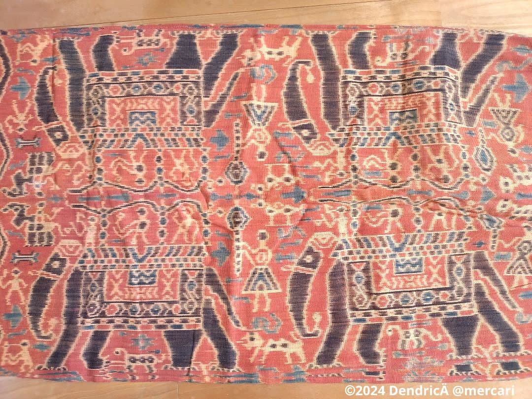 u*8様 ビンテージ　アジアン　オレンジ　フリンジラグ　象　エレファント　エスニ