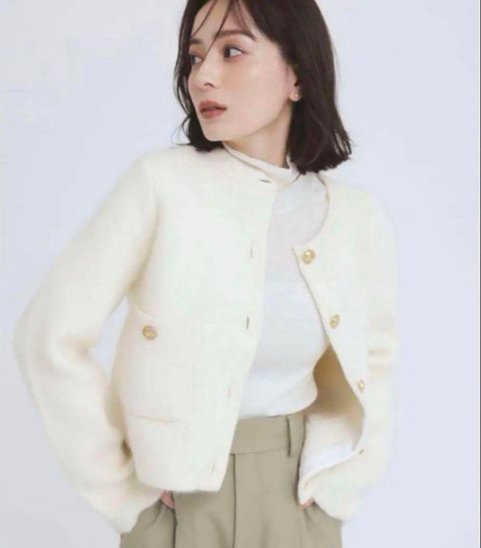 ラクーンブレンドノーカラーニット