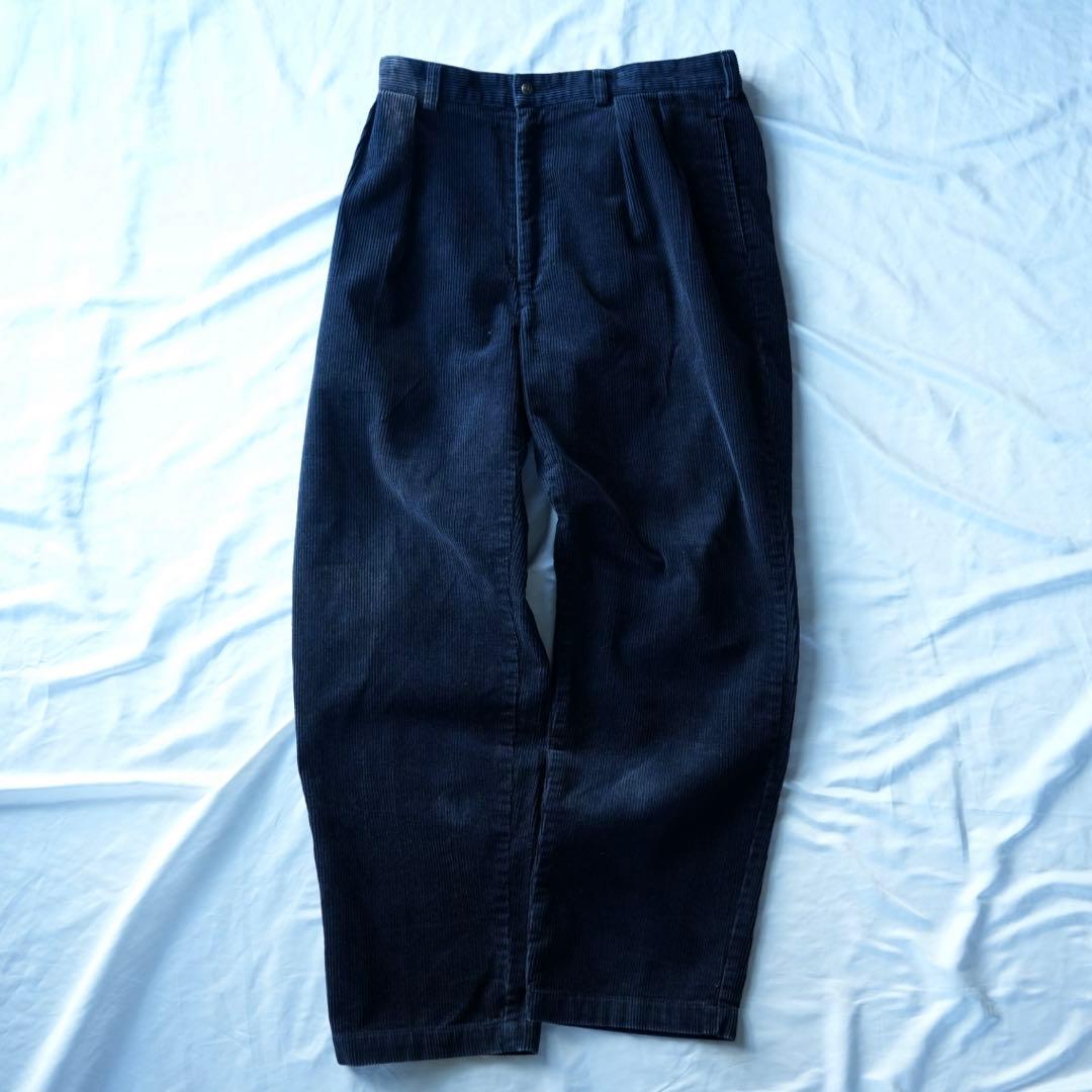 90s ラルフローレン ワイドコーデュロイパンツ　ネイビー　38/30 古着