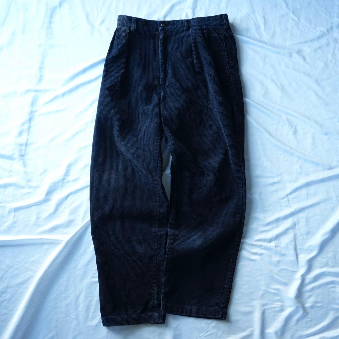 90s ラルフローレン ワイドコーデュロイパンツ　ネイビー　38/30 古着