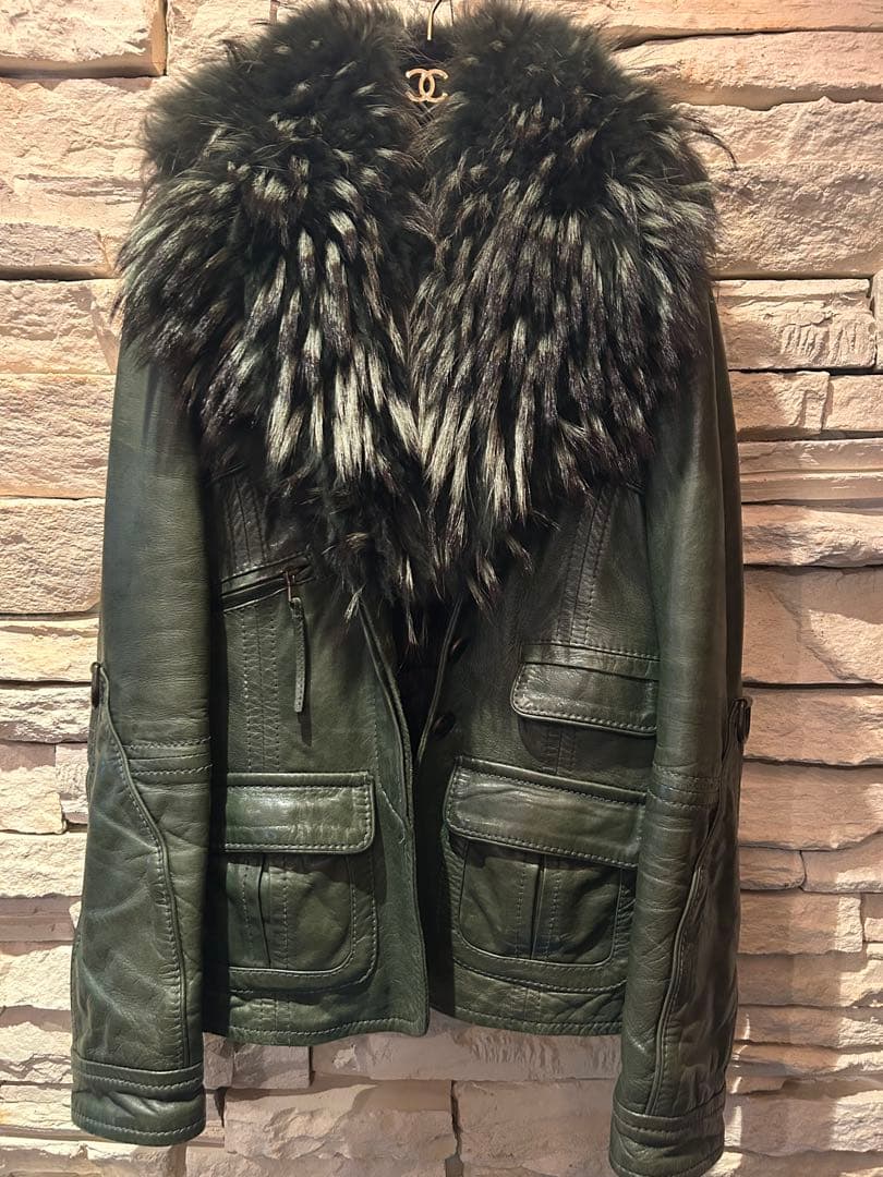 Marlboro Classics ファー付き 本革レザージャケット 深緑