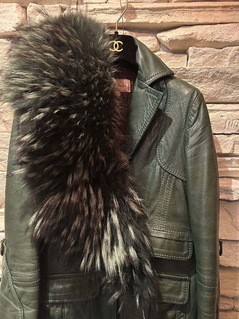 Marlboro Classics ファー付き 本革レザージャケット 深緑