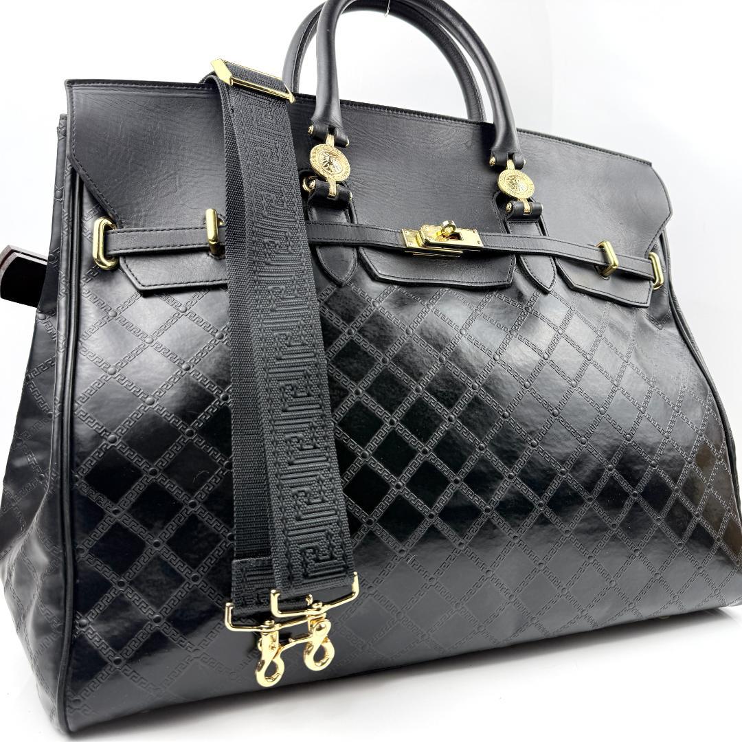 美品 VERSACE 2way ボストンバッグ 黒×金 サンバースト