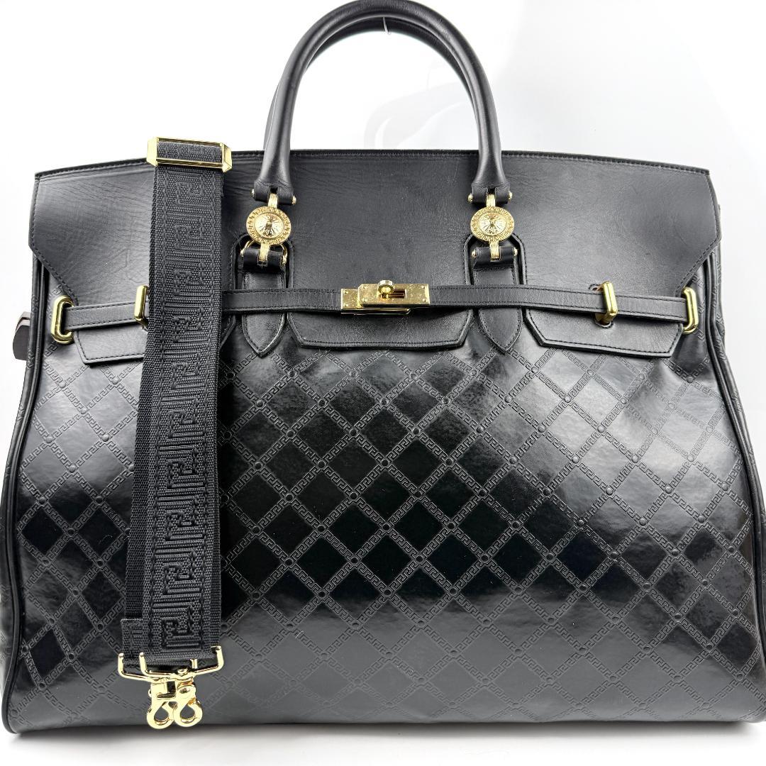 美品 VERSACE 2way ボストンバッグ 黒×金 サンバースト