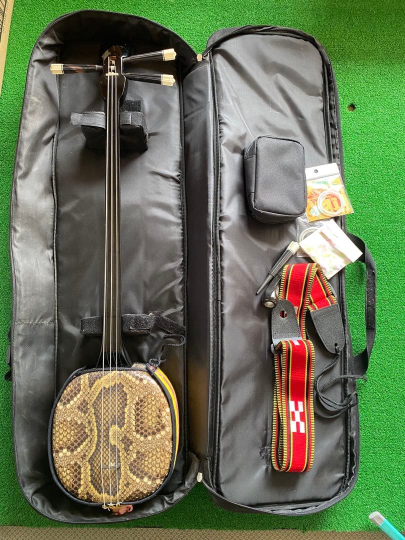 沖縄三線　蛇革　本革　ケース付き