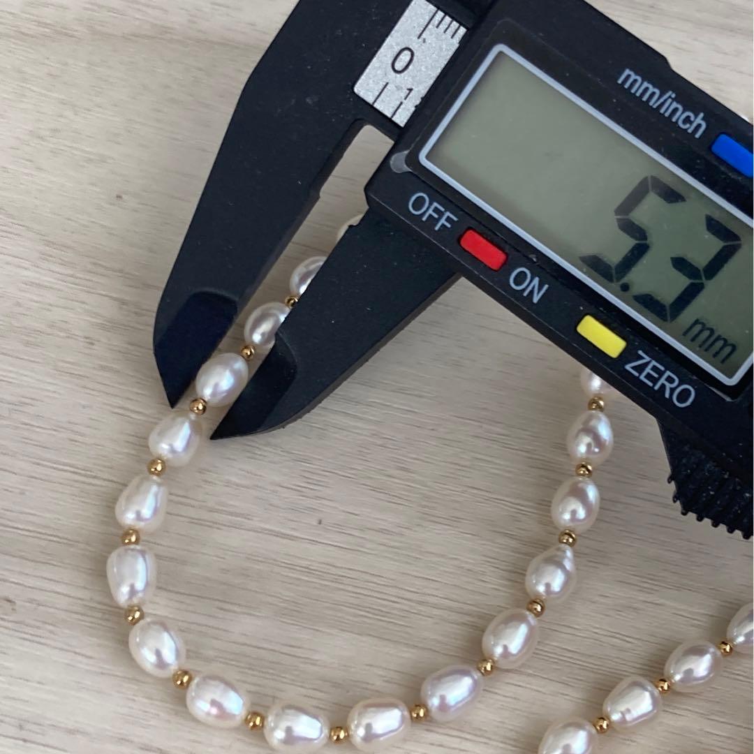 パール ネックレス 本真珠 テリ強 14金　585刻印　ロング　淡水パール　美品