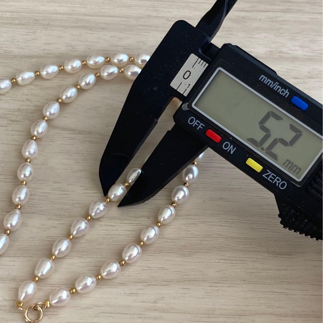 パール ネックレス 本真珠 テリ強 14金　585刻印　ロング　淡水パール　美品