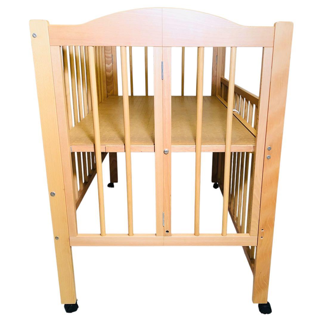 【美品】　日本製　スリーピー　ベビーベッド　ハイタイプ　折りたたみ　木製
